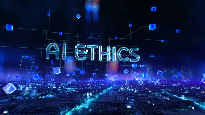 Generative AI Ethics: Concerns and Possible Solutions 3D rendering of the word AI Ethics in a cyberspace environment.