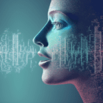 AI bot with sound wave patterns.