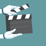 Illustration of robotic hands holding a clapper board.