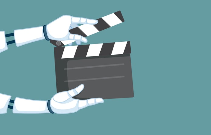 10 Best AI Video Generators: 2024's Creative Apps & Tools Illustration of robotic hands holding a clapper board.
