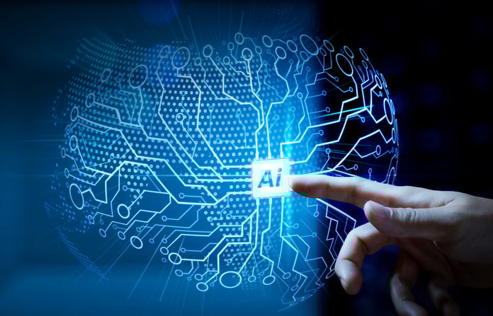 15 Generative AI Enterprise Use Cases Hand interacting with a holographic artificial Intelligence chip on virtual dashboard.