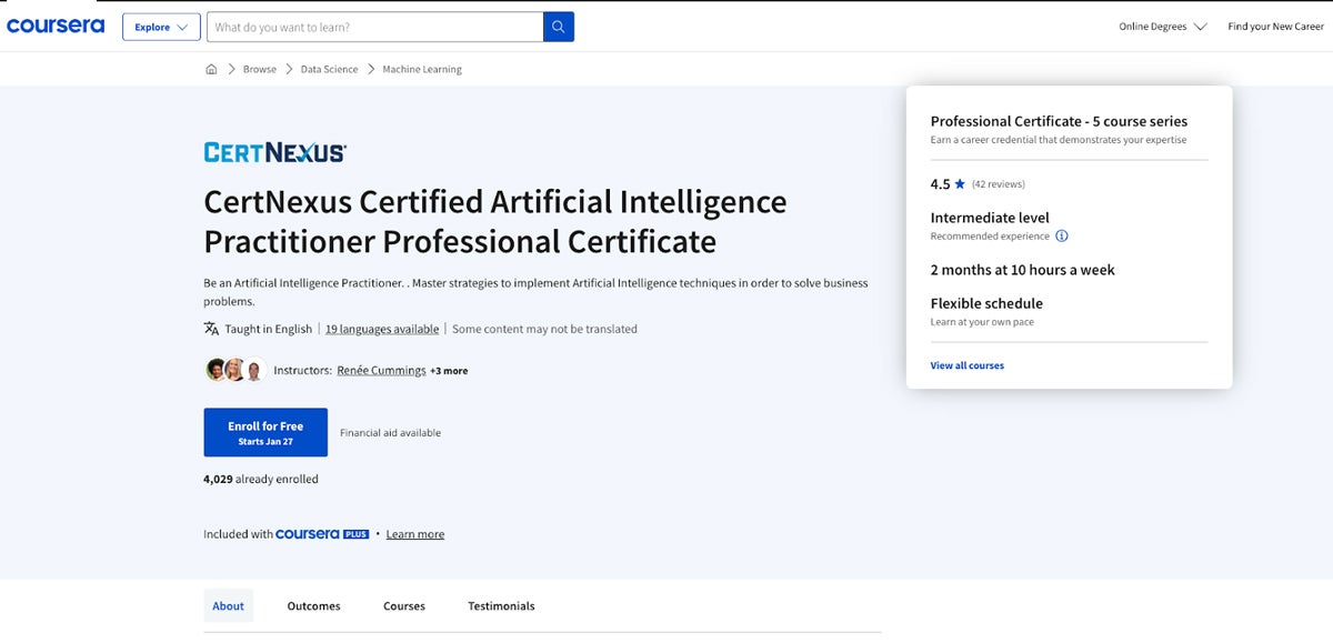 CertNexus Certified Artificial Intelligence Practitioner Professional Certificate