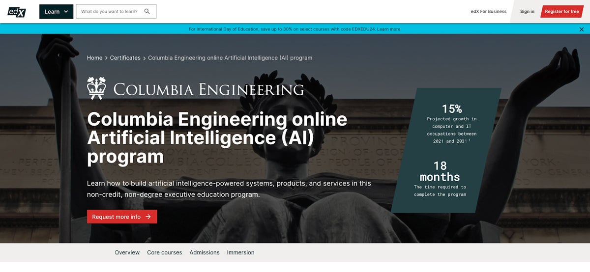 Columbia Engineering online Artificial Intelligence program