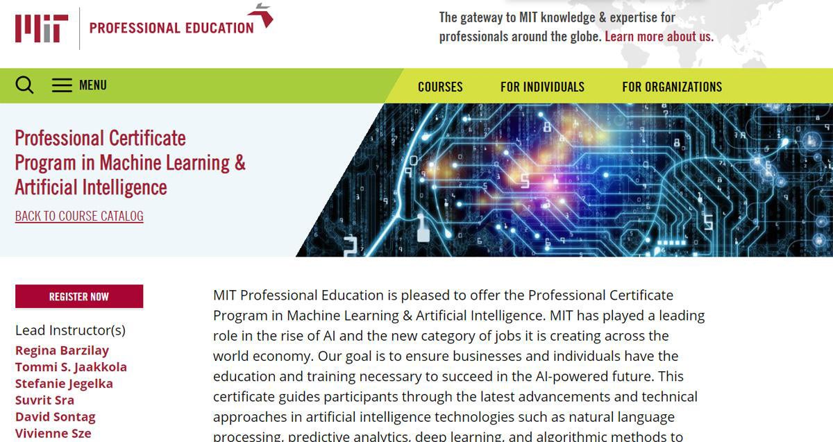 Professional Certificate Program in Machine Learning & Artificial Intelligence
