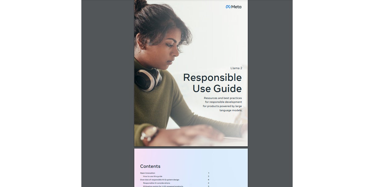 Llama 2's Responsible Use Guide is free, accessible to all, and uses easy-to-understand language so all users can adhere to safety and ethical use guidelines.