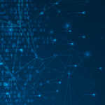 Binary computer code on technology background.