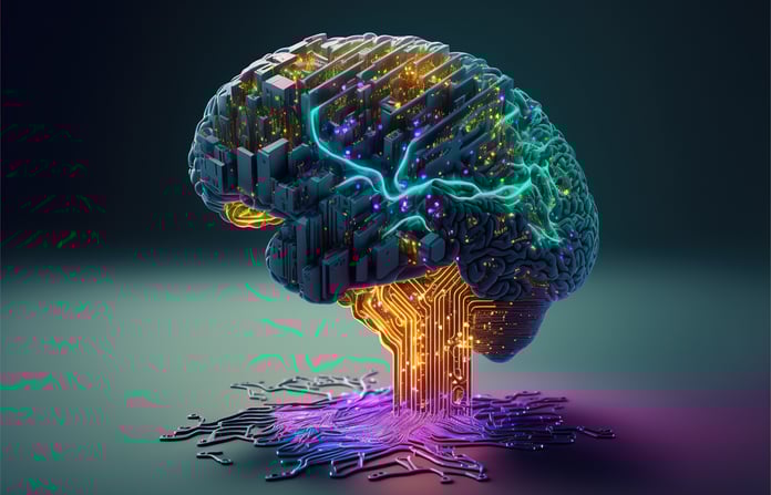 What Is Generative AI and How Does It Work? (Ultimate Guide) AI-generated image of a merged brain and computer circuits.
