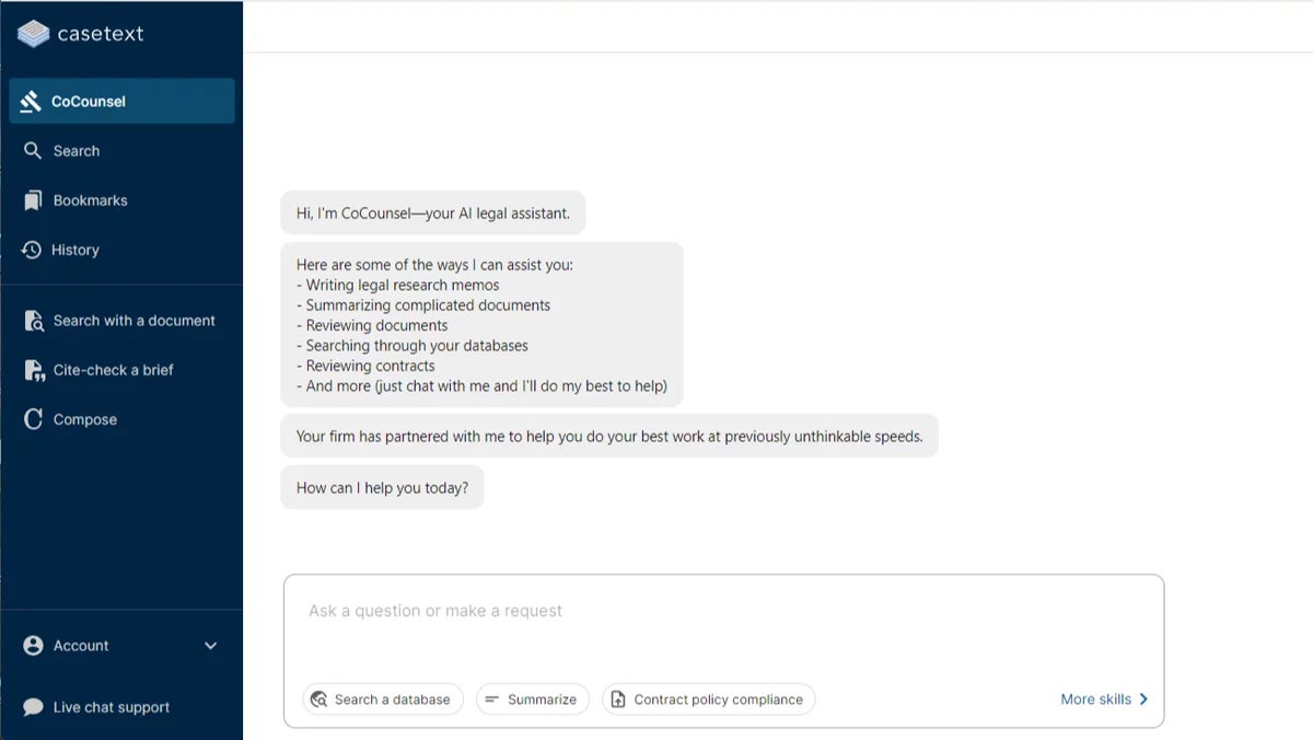 Casetext interface with ChatGPT feature.