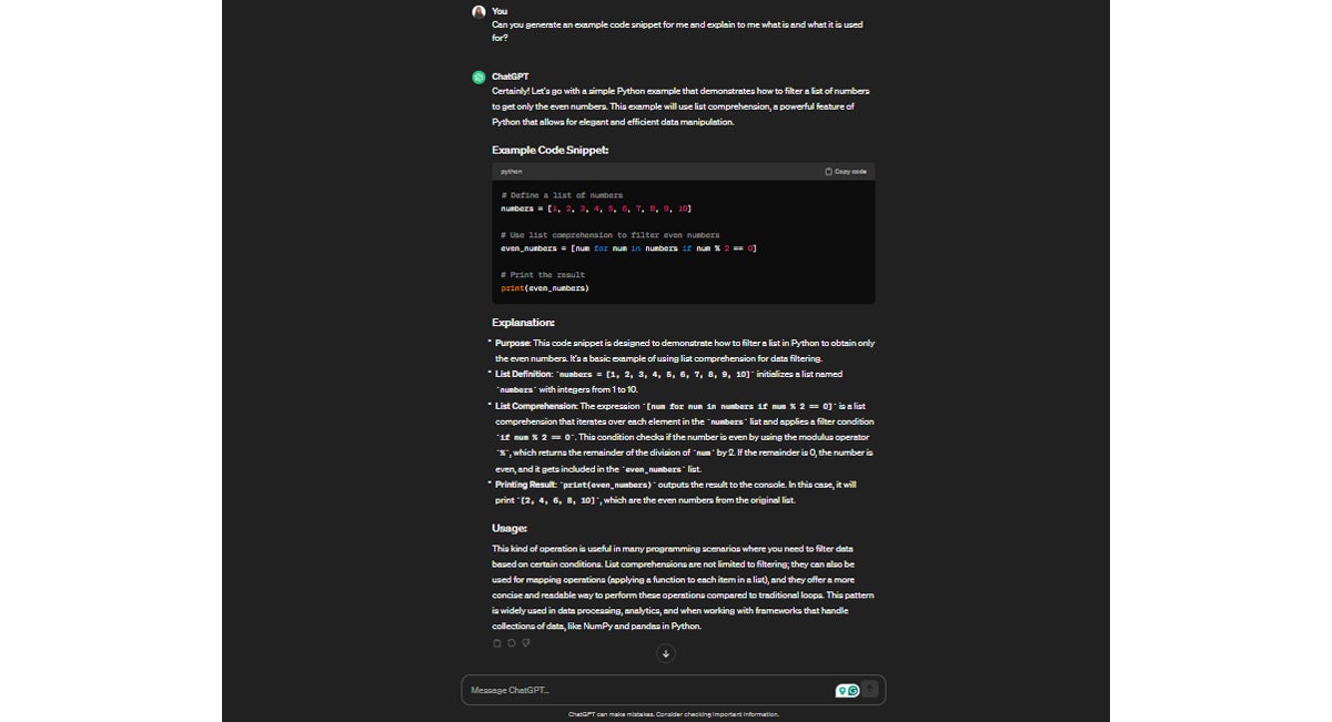 OpenAI ChatGPT sample output.