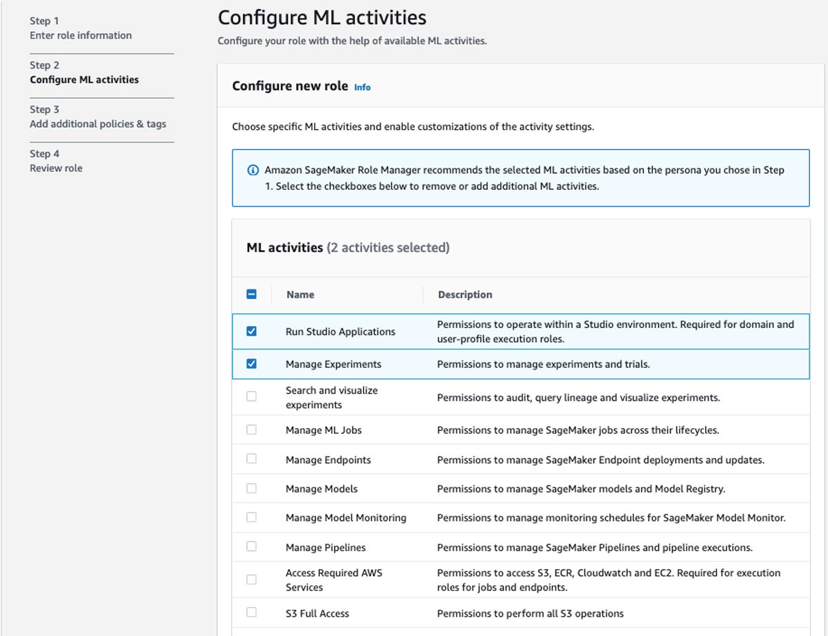 Configure ML activities interface on Amazon SageMaker.