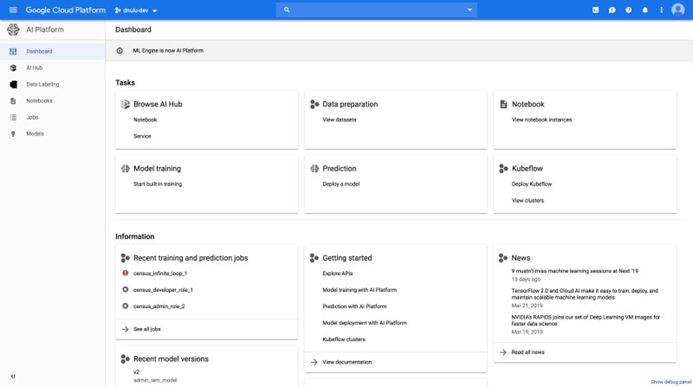 Google Cloud AI Platform dashboard.