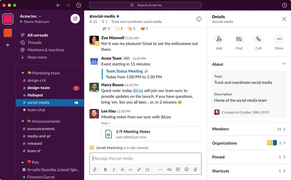 Slack messaging interface.