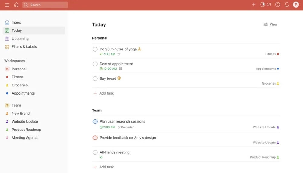 Tasks in Todoist.