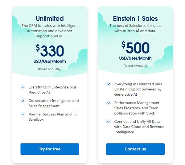 In Sales Cloud, these two plans are the best options for users who want powerful AI support. It’s important to look at the features available in each Salesforce product’s pricing tiers before subscribing.