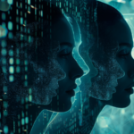 Profile of persons face transitions into virtual deep fake counterpart.