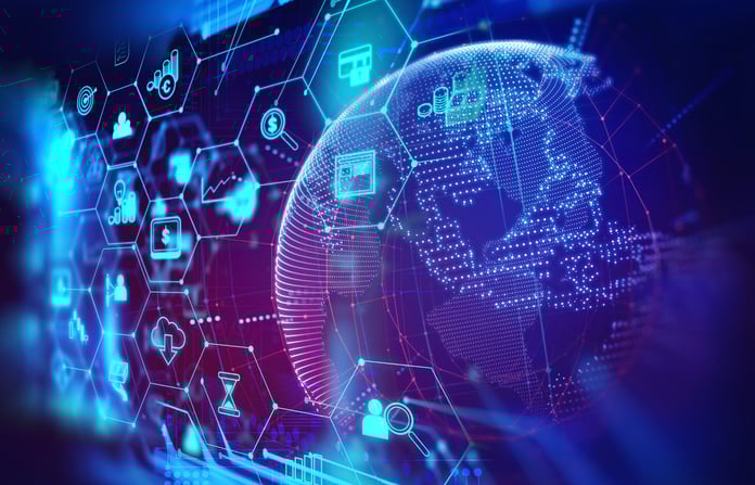 Study: Third-party ITEM Drives FinOps Maturity FinTech icon on abstract financial technology background.