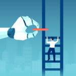 Vector of a robot hand helping climbing up businessman