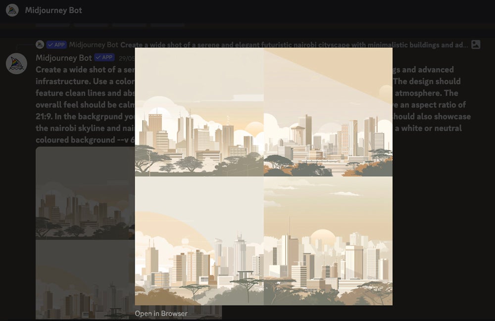 A prompt in generative AI app Midjourney generated this city skyline.