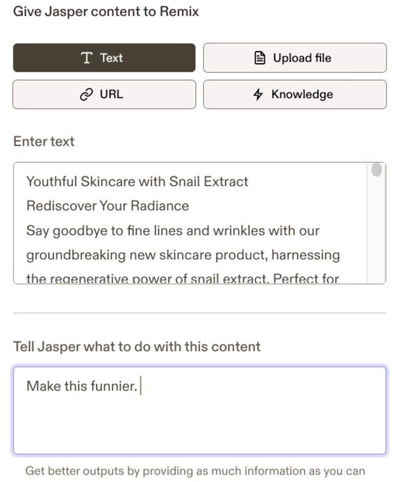 Jasper’s Content Remix tool screenshot.