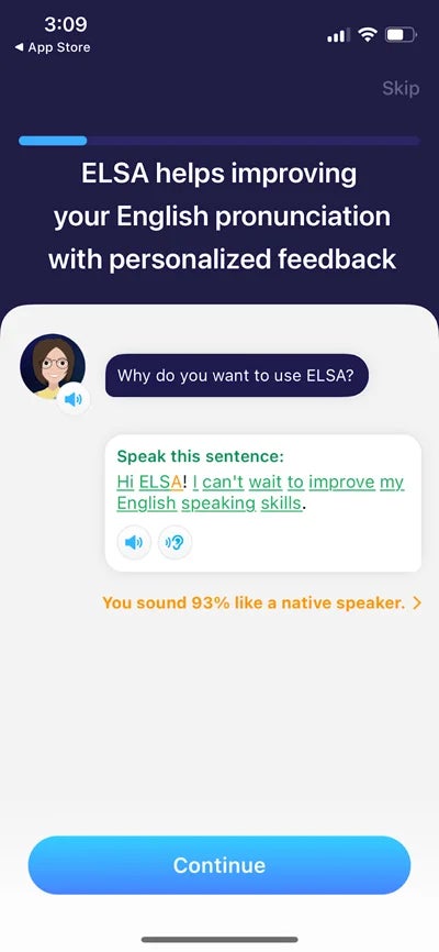 ELSA Speak chat view.