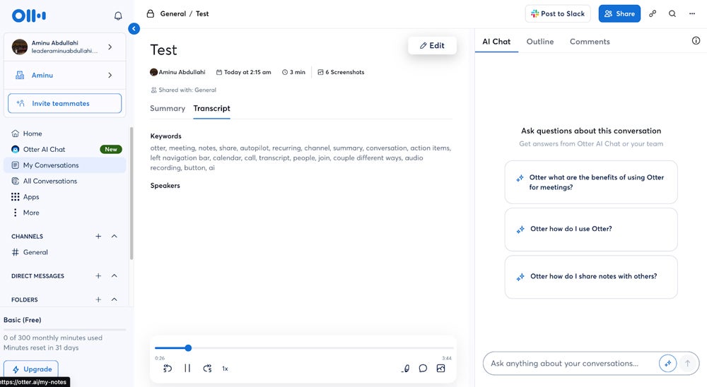 Otter.ai transcript view.