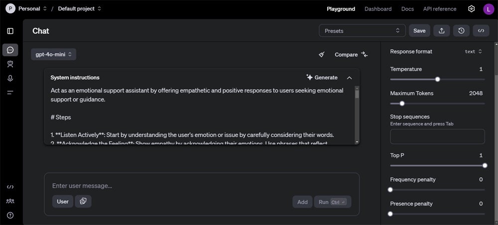 OpenAI Playground interface.