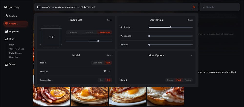 Midjourney editing interface.