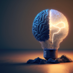 AI-generated image of a merged brain and light bulb.