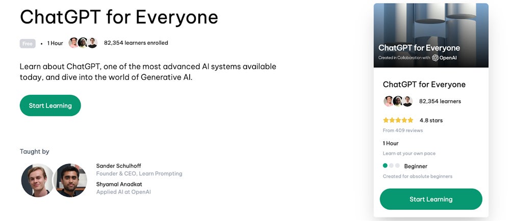 ChatGPT for Everyone course title screenshot.