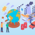 Isometric flat vector illustration of the global warming concept.