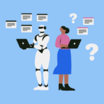 Flat vector illustration of a robot working better than a human.