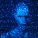Flat vector illustration of a humanoid combined with programming code.