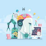 Flat vector illustration of artificial intelligence concept.