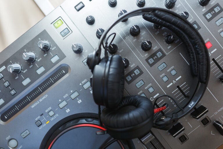 DJ mixer with headphones