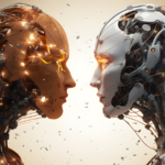 Two robots face to face.