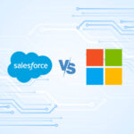 News graphic featuring the icons of Salesforce and Microsoft.