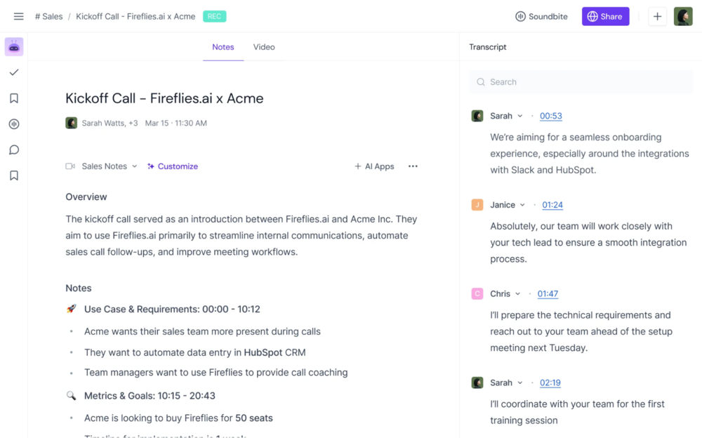 Fireflies ai kick off call