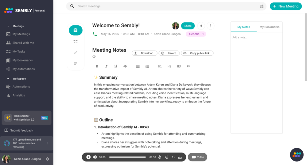 Sembly dashboard