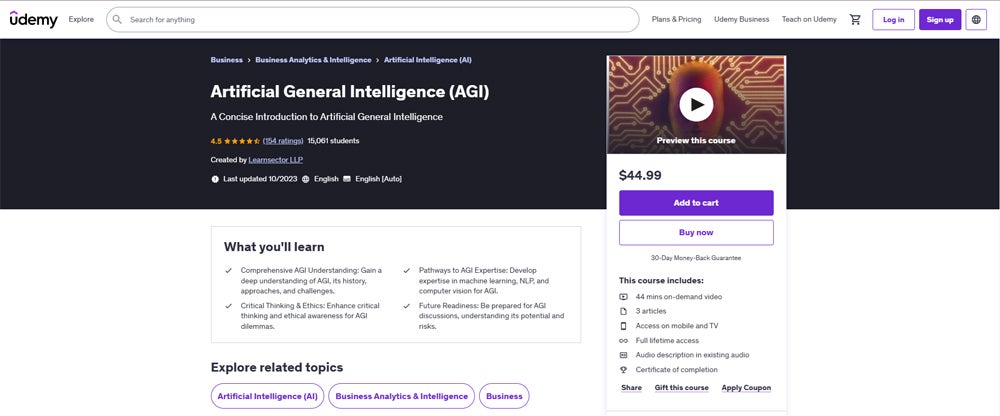 Artificial General Intelligence (AGI) on Udemy.