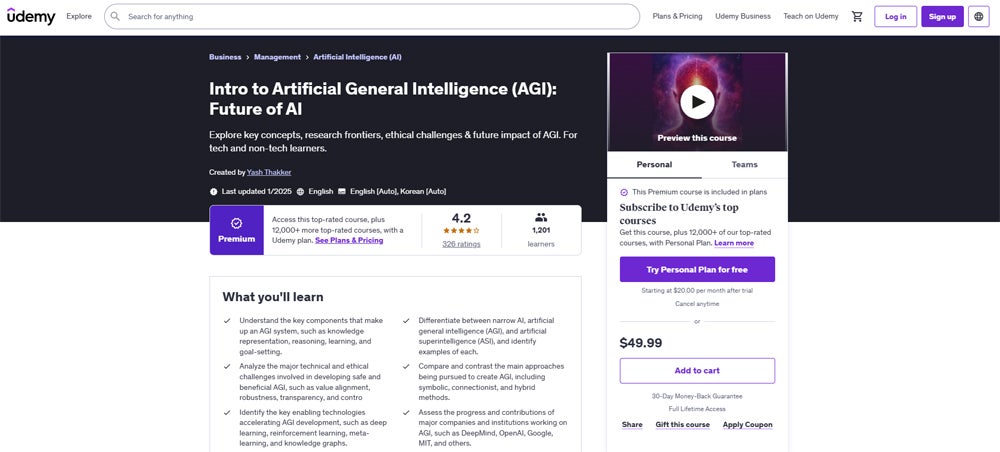 Intro to Artificial General Intelligence (AGI): Future of AI on Udemy.