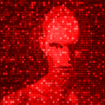 Silhouette of a man hidden in programming code.