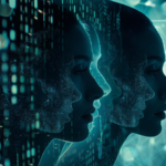 Profile of persons face transitions into virtual deep fake counterpart.