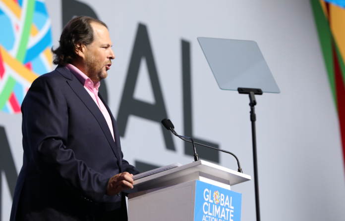 Marc Benioff while making a speech.