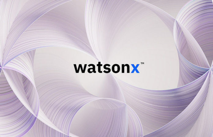 IBM watsonx logo on custom abstract background.