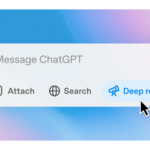 ChatGPT interface with the mouse cursor hovering over Deep Research button.