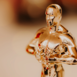 Closeup shot of the Oscar trophy.