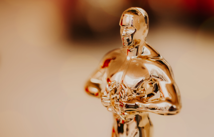 Closeup shot of the Oscar trophy.