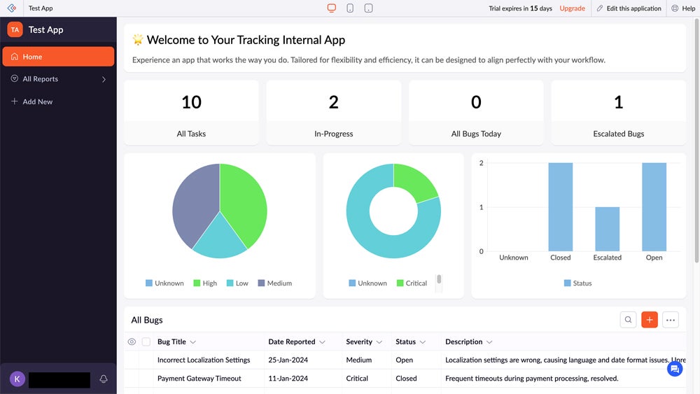 Zoho Creator interface screenshot.