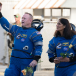 NASA astronauts Butch Wilmore, left, and Suni Williams prepare to depart the Neil A. Armstrong Operations and Checkout Building for Launch Complex 41 on Cape Canaveral Space Force Station to board the Boeing CST-100 Starliner spacecraft for the Crew Flight Test launch,.