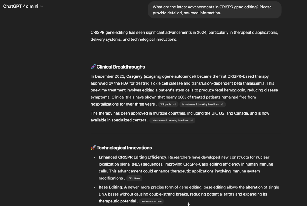While ChatGPT presents structured information like Perplexity AI, some of its resources are less recent, which might have been due to the platform's knowledge cutoff.